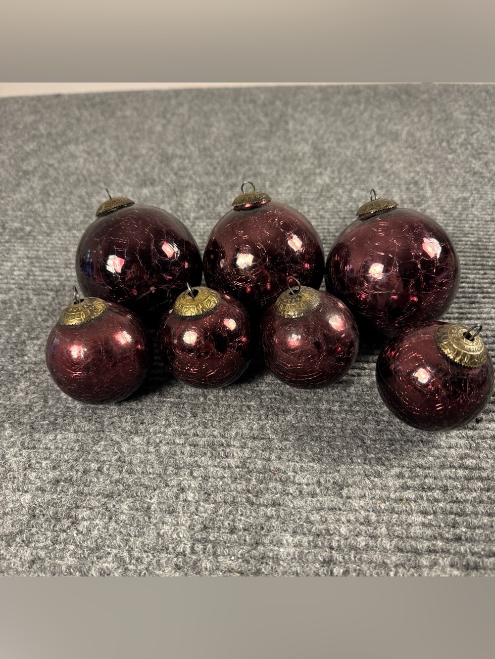 7 Midwest Kugel Purple Mercury Crackle Glass Christmas Heavy Ornaments 4" & 2.5”
